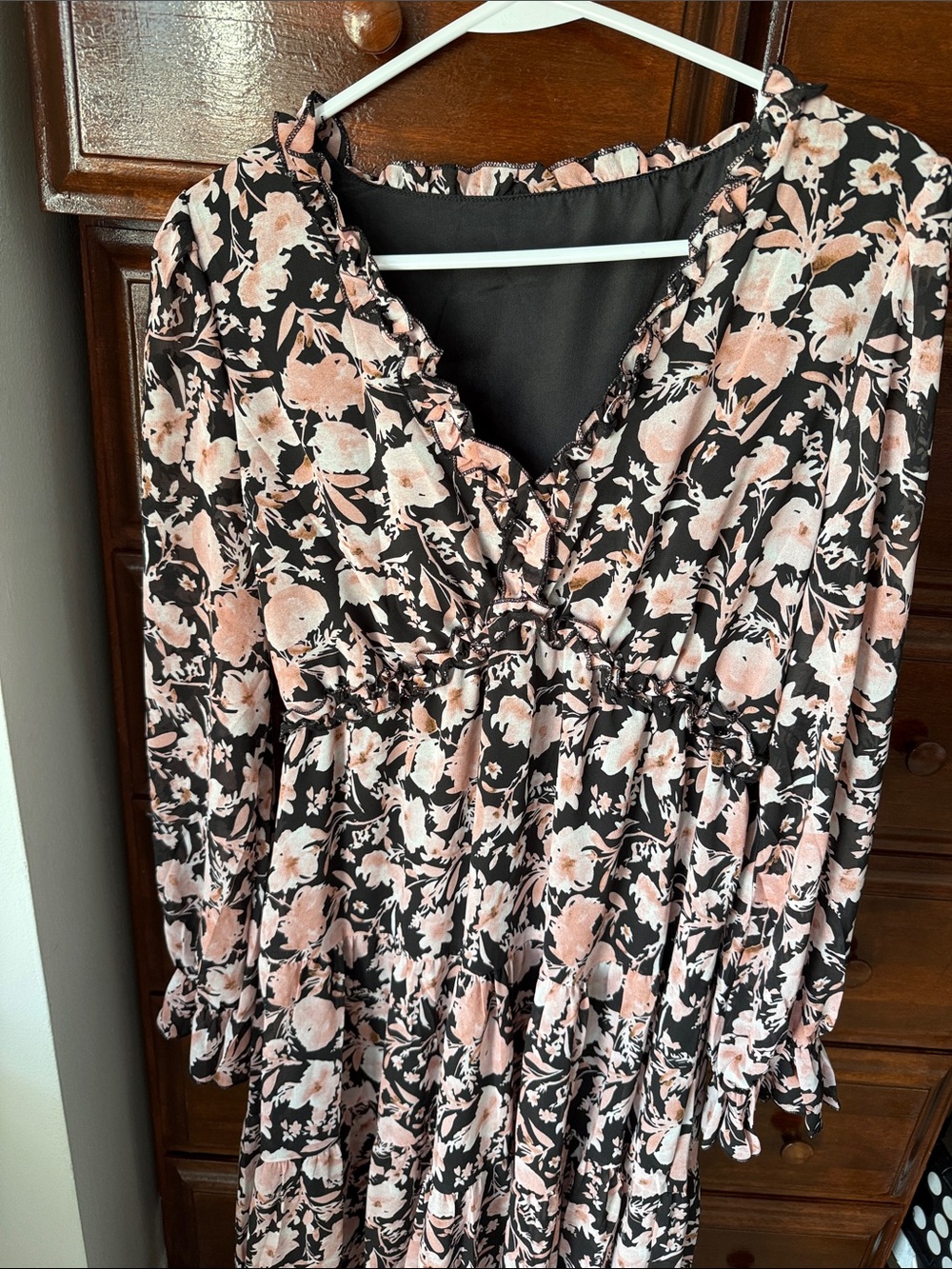 Amazon Black Maxi Dress with Pink Floral Print